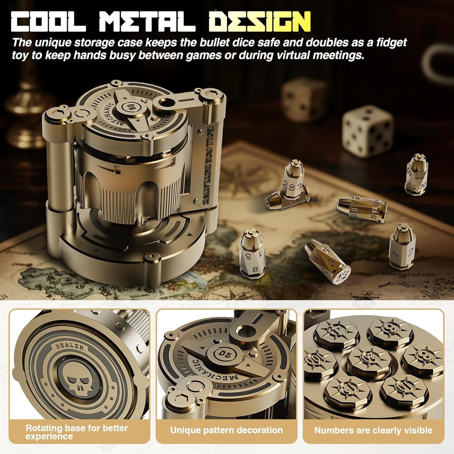 Metal Polyhedral Dice Set | Revolver Case for Gamers & Collectors 🎲🔫